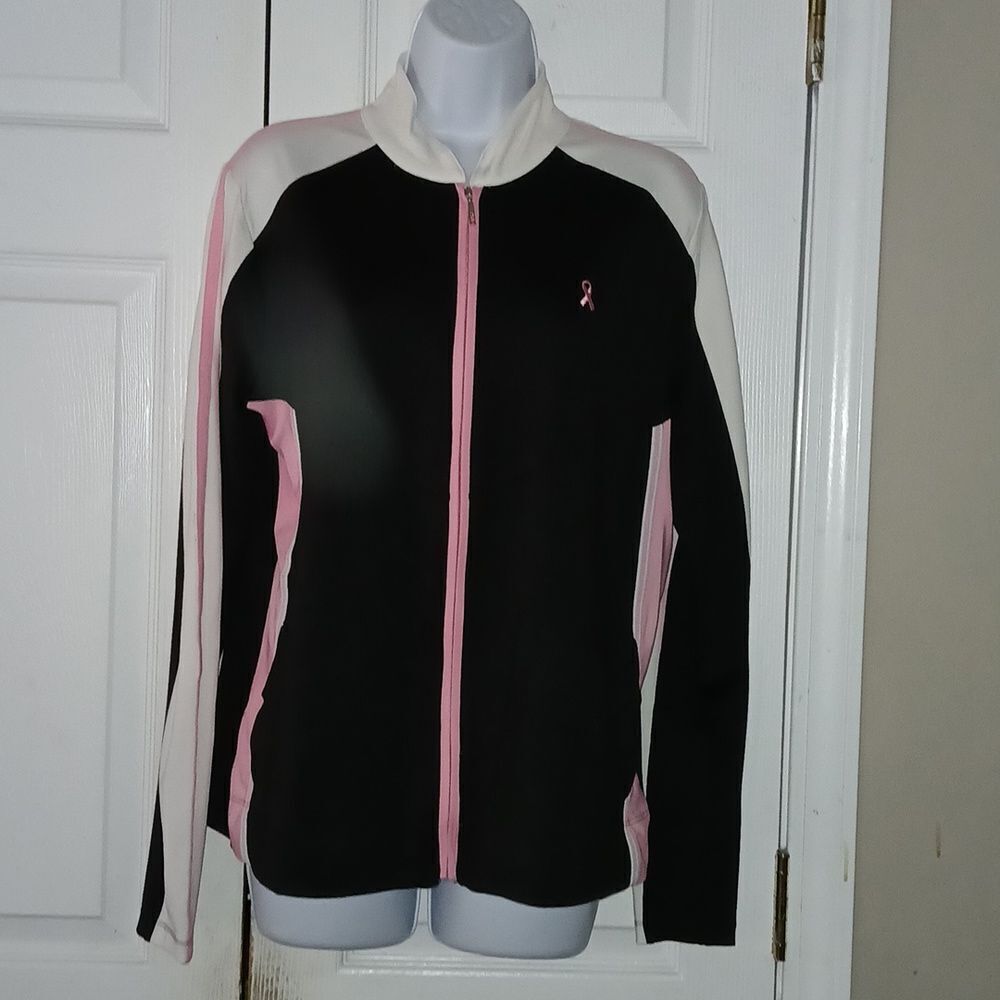 IZOD faith love courage yoga breast cancer awareness zipper jacket  Sz L